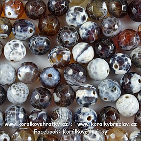 Minerální korálky, 8 mm, Achát "pukaný" faset. šedo-hnědý/balení 11 ks