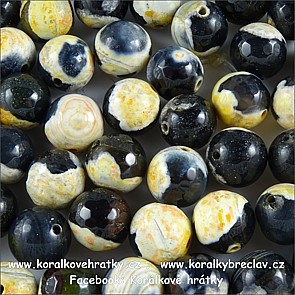 Minerální korálky, 10 mm, Achát, "pukaný" faset. černo-žlutý / balení 10 ks 