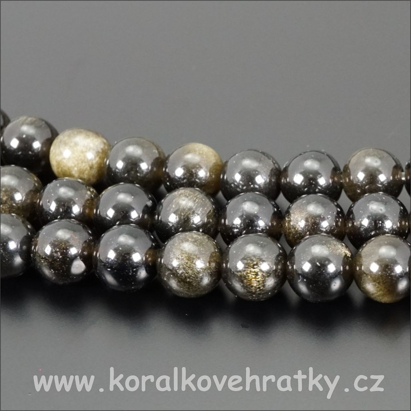 Obsidián zlatý, 10mm, minerální korálky / balení 10 ks 