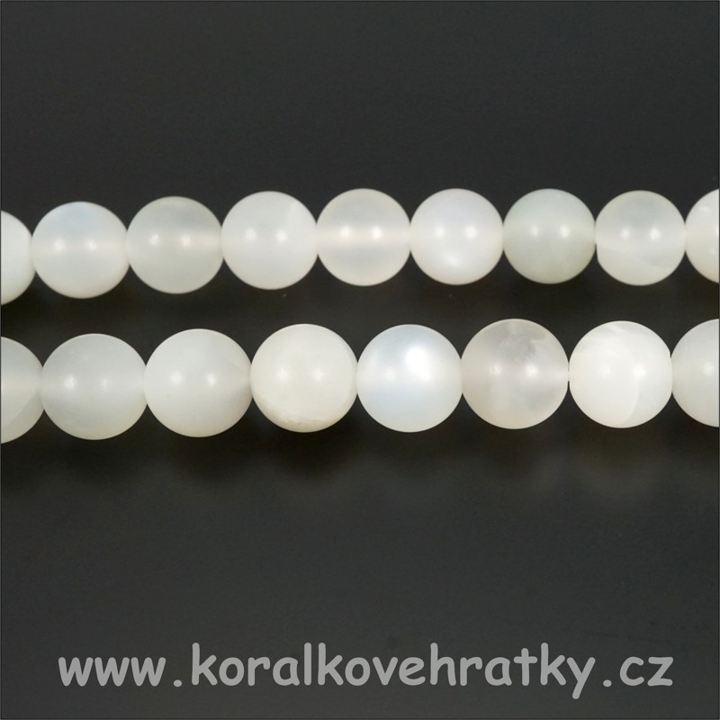 Minerální korálky, cca. 10 mm, Adulár - Měsíční kámen - polomat / balení 8 ks 