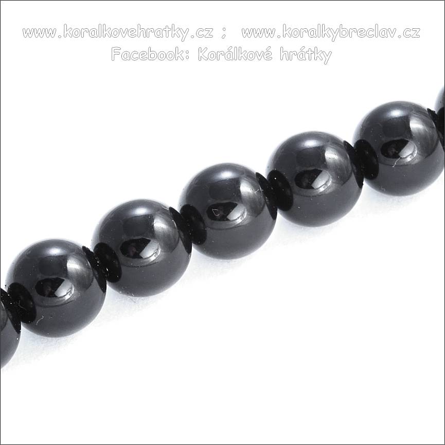 Voskové perly, 6 mm, sklo, barva černá lesklá / balení 383 ks 