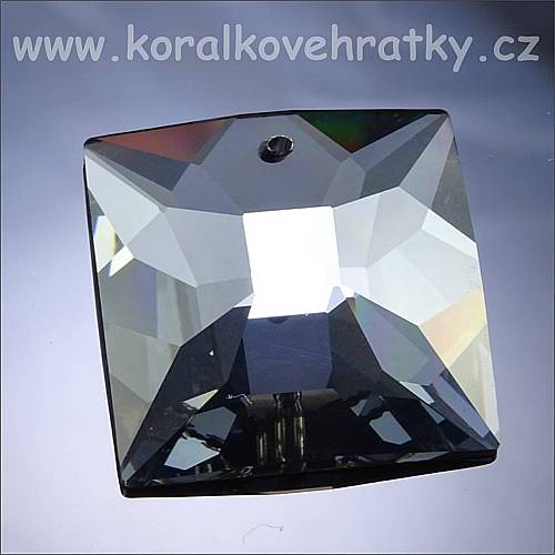 Broušené sklo,čtverec, 1 dírka, cca. 22x22x7mm, barva hematit čirá, český výrobce / zadní strana lesklá šedá