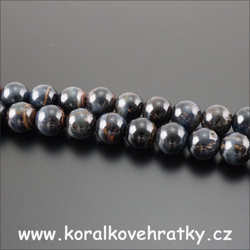 Minerální korálky, cca. 8mm Sokolí oko / balení 10 ks