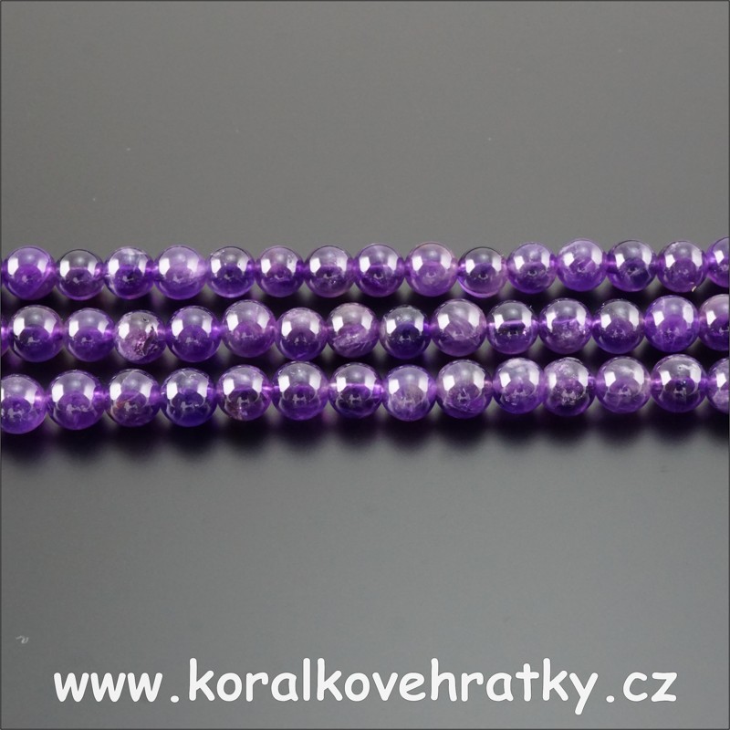 Minerální korálky, 4mm, AMETYST / balení 20 ks