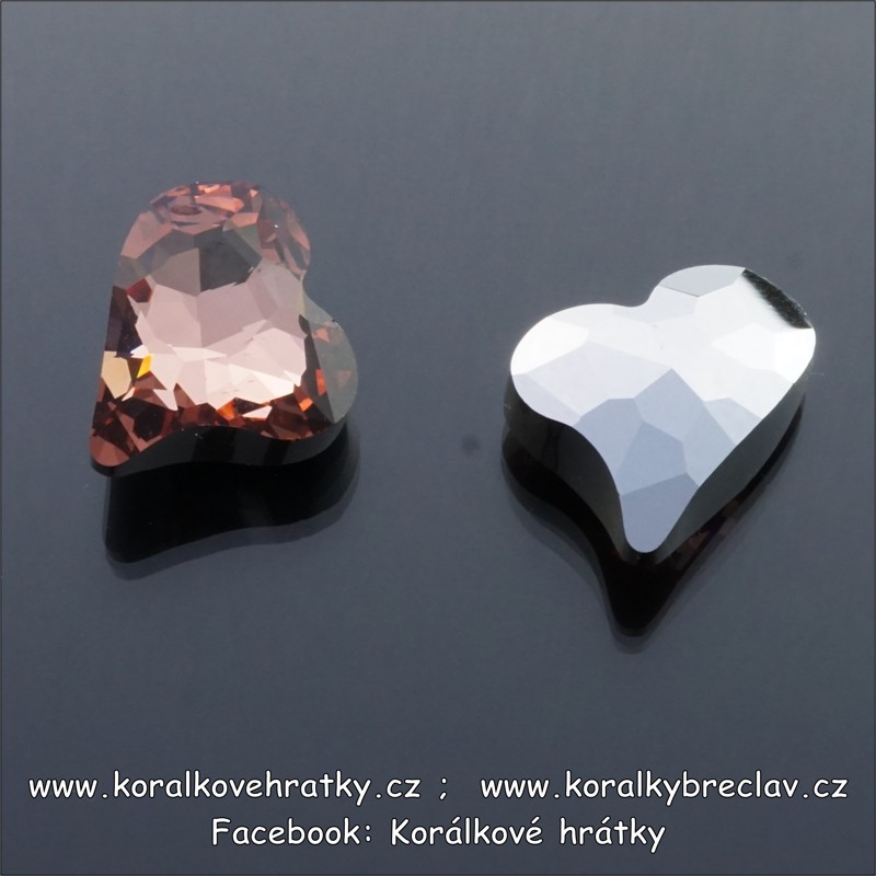 Broušený kámen srdce 16 mm, bez dírky krystal 16 facet / balení 2 ks  