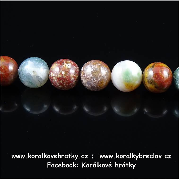 Minerální korálky, 8mm, JASPIS "barevný"/balení 20 ks