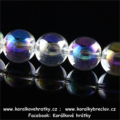 Minerální korálky, 6mm, Křišťál s povrchovou úpravou pokovením "Aqua Aura" ( balení 30 ks )