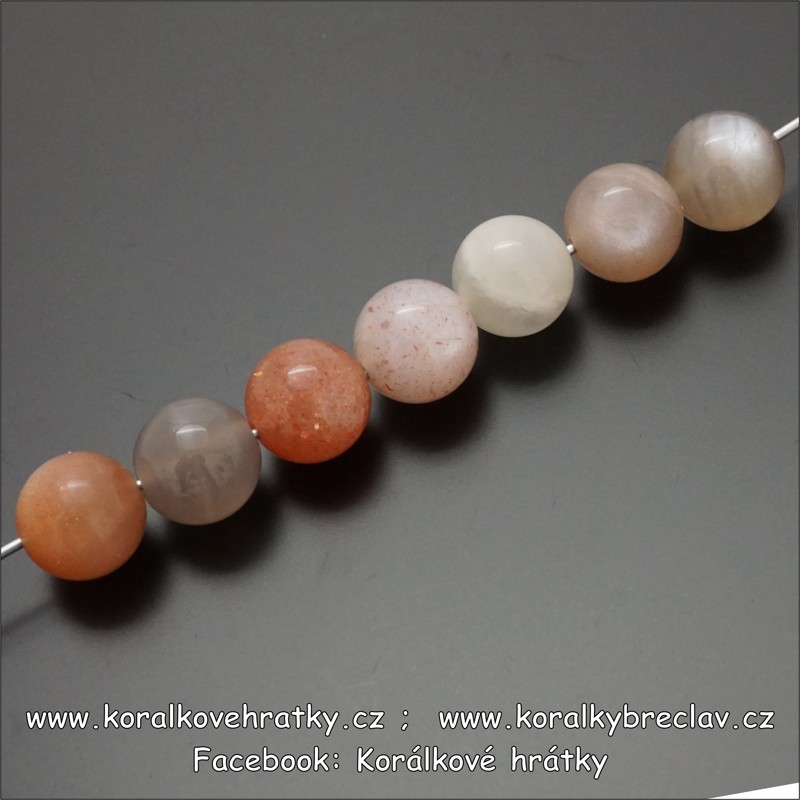 měsíční kámen, cca. 8 mm, minerální korálky (mix barev) / balení 5 ks