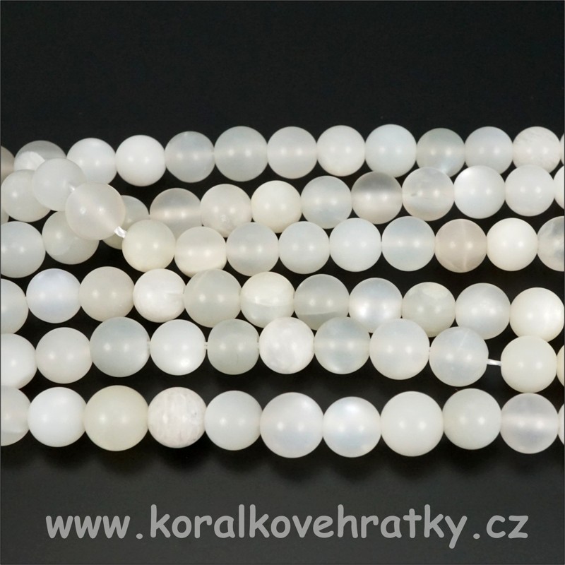 Minerální korálky, cca. 10 mm, Adulár - Měsíční kámen - polomat / balení 8 ks 