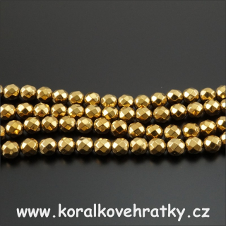 HEMATIT, fasetovaný, zlatý pokov 6-7 mm, minerální korálky / balení 40 ks