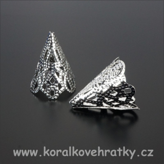 Kaplík kov, filigránový, 17x19 mm, barva stříbra (balení 30 ks)