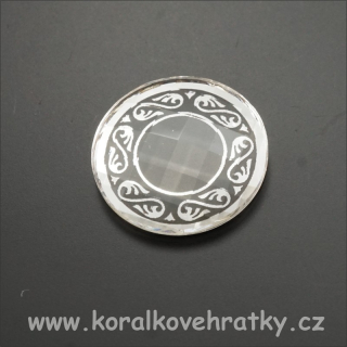 Kabošon, sklo fasetovaný s motivem, 14mm, barva čirá s motivem/ balení 25 ks
