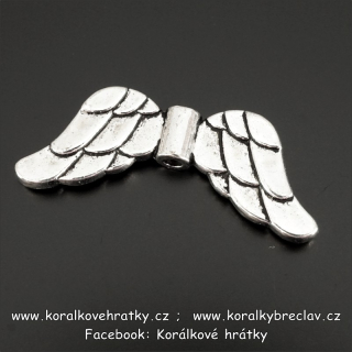 Mezikus andělská křídla, kov, 19x8 mm, barva platina ( balení 12 ks )