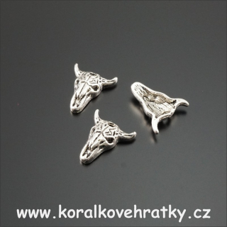 Přívěsek zvířecí lebka, kov, 12,5x12mm, barva platina ( balení 21 ks )