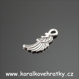 Přívěsek křídlo, kov, 23x11mm, barva platina ( balení 10 ks)
