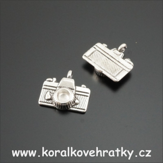 Přívěsek fotoaparát, kov, 17x12mm, barva platina (balení 14 ks)