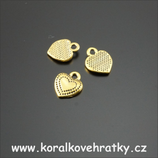 Přívěsek srdce, kov, 11x13mm, barva zlato (balení 21 ks)