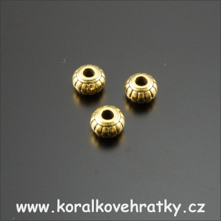 Korálek disk s vroubky, kov, 6x4mm zlatá ( balení 48 ks )