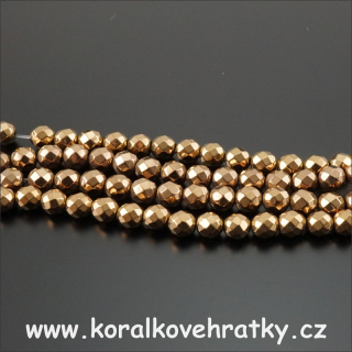 HEMATIT, fasetovaný, měděný pokov 6-7 mm, minerální korálky / balení 30 ks