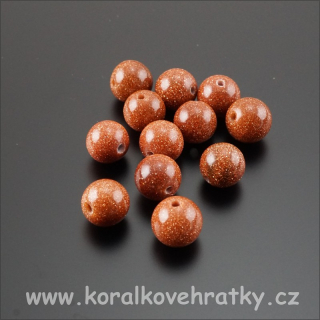Korálky "zlatý avanturín", 8 mm, imitace minerálu, jedná se o sklo / balení 15 ks