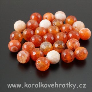 ACHÁT, 8mm, barva hnědotmoranžová, fasetovaný, minerální korálky / balení 25 ks