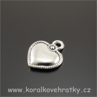 Přívěsek srdíčko, kov, 18x17 mm, barva platina / balení 5 ks