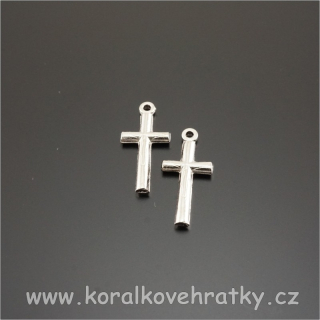 Přívěsek křížek kov, 18x8 mm, barva platina ( balení 10 ks )
