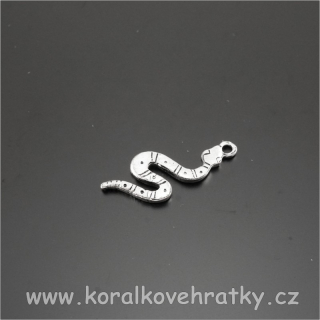 Přívěsek had, kov, 25x9 mm, barva platina ( balení 20 ks )