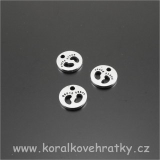 Přívěsek nožičky v kruhu, kov, 11 mm, barva platina ( balení 20 ks )