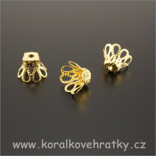 Kaplík s plochým koncem, 11x8 mm, kov, barva zlata (balení 40 ks)