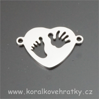 Mezikus - srdce s nohou a rukou , NEREZ OCEL, 13x10 mm ( balení 3 ks )