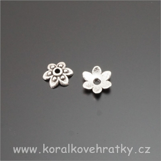 Kaplík kov, ozdobný "kytka", 9x3 mm, barva platina (balení 18 ks)