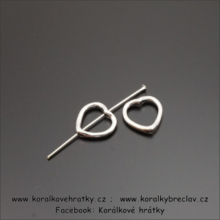 Korálek, mezikus, srdce, kov 13,5x1mm, barva platina (balení 22 ks)