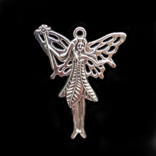 Přívěsek víla, kov, 50x39mm, barva platina ( balení 9 ks )