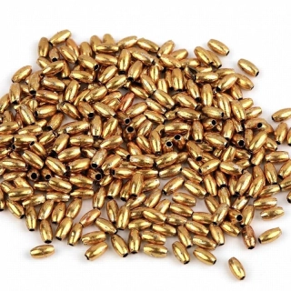 Korálek plastový 3x6mm rýže, zlatá, 10g/ balení 90g