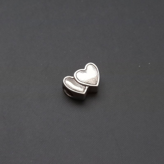 Mezikus NEREZ OCEL, velkodírový korálek dvojité srdce 13x8 mm, česká výroba