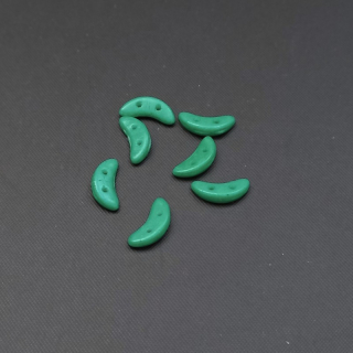 Korálek sklo, dvojdírkový,  Crescent 3x10 mm zeleno-tyrkysový, 3 g / min. objednávka  9 g