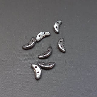 Korálek sklo, dvojdírkový,  Crescent 3x10 mm barva hematit, 3 g / min. objednávka  9 g