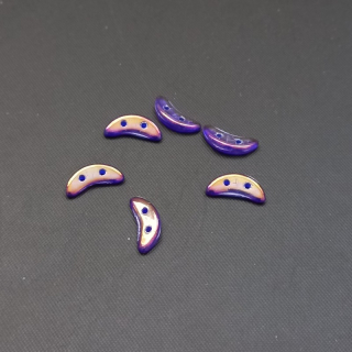 Korálek sklo, dvojdírkový,  Crescent 3x10 mm fialová s pokovem, 3 g / min. objednávka  9 g