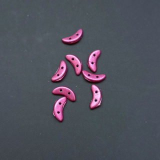 Korálek sklo, dvojdírkový,  Crescent 3x10 mm barva metalická fialovo růžová, 3 g / min. objednávka  9 g