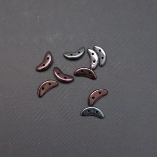 Korálek sklo, dvojdírkový,  Crescent 3x10 mm barva kovový efekt mix šedé, černé, hnědé, 3 g / min. objednávka  9 g