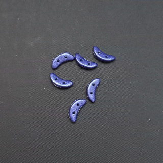 Korálek sklo, dvojdírkový,  Crescent 3x10 mm barva metalická fialová 3 g / min. objednávka  9 g