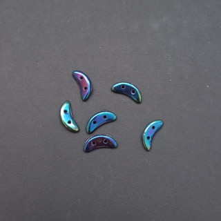 Korálek sklo, dvojdírkový,  Crescent 3x10 mm barva iris blue 3 g / min. objednávka  9 g