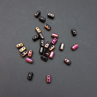 Korálek sklo, dvojdírkový, RULLA 3X5 mm, JET SLIPERIT fialovo-zlatý pokov, 5 g / min. objednávka 10 g