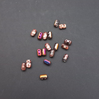 Korálek sklo, dvojdírkový, RULLA 3X5 mm, čirý SLIPERIT (fialovo-zlatý pokov ), 5 g / min. objednávka 10 g