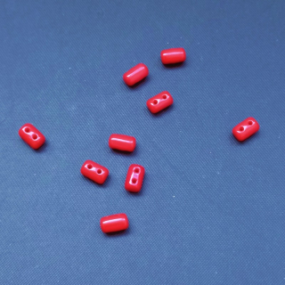 Korálek sklo, dvojdírkový, RULLA 3X5 mm, opaque červený , 5 g / min. objednávka 10 g