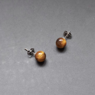 Náušnice puzety s minerálem, kulička 8mm / tygří oko