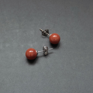 Náušnice puzety s minerálem, kulička 8mm / jaspis červený
