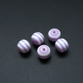 Korálek plastový fialovo-bílý proužek 10x11,5 mm/ balení 50 ks