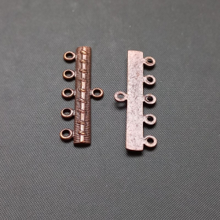 Ramínko/řadič, kov, 32x10mm, 5 oček, barva měď (balení 12 ks)